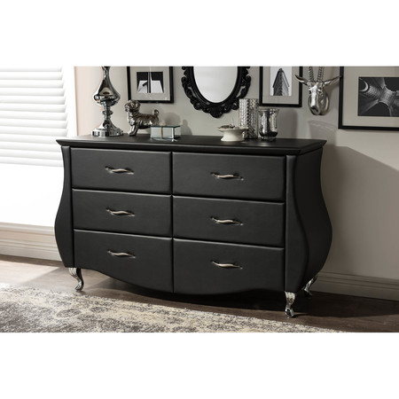 Baxton Studio Enzo Modern and Contemporary Black Faux Leather 6-Drawer Dresser 120-6440